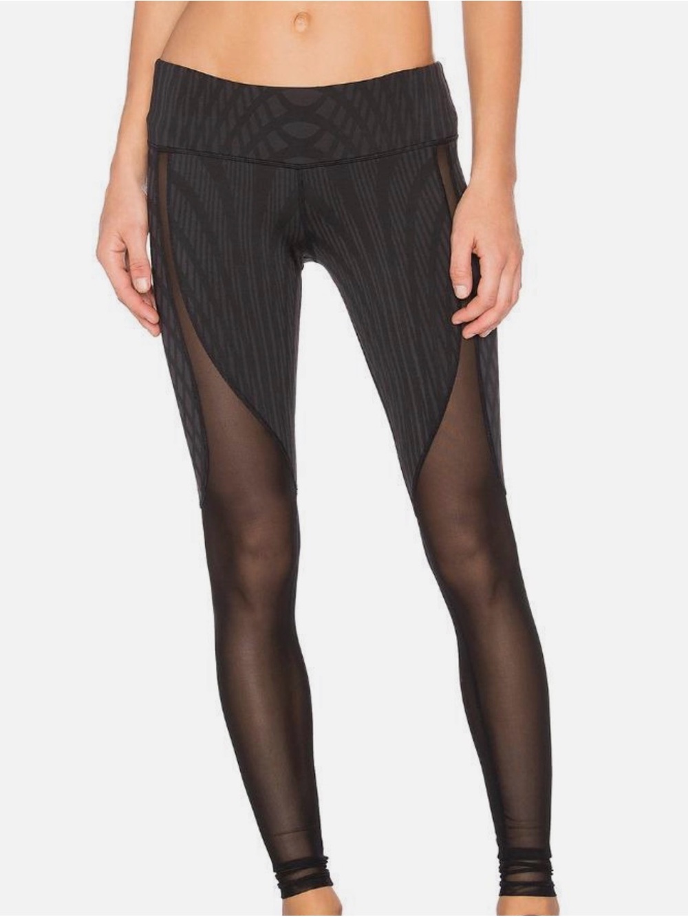 Alo Yoga Motion Mesh Panel Printed Athletic Leggings Black Arches Size M NWOT